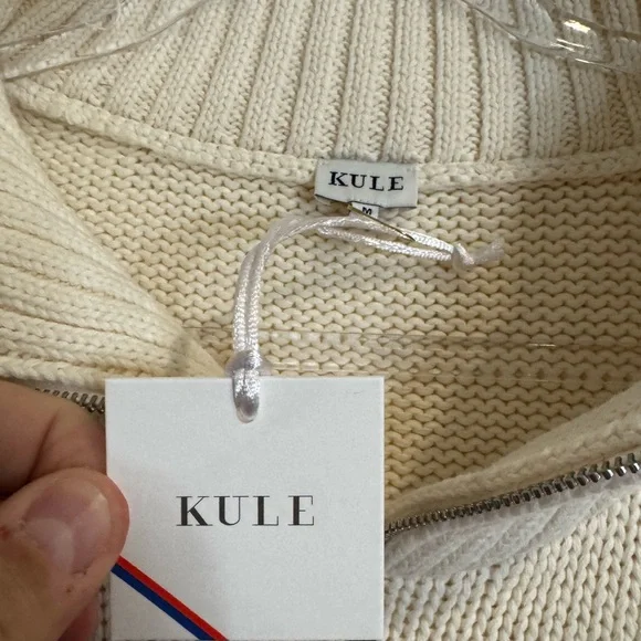 KULE Cream Knit Turtleneck Sweater with Red & Blue Stripes - Picture 4 of 8